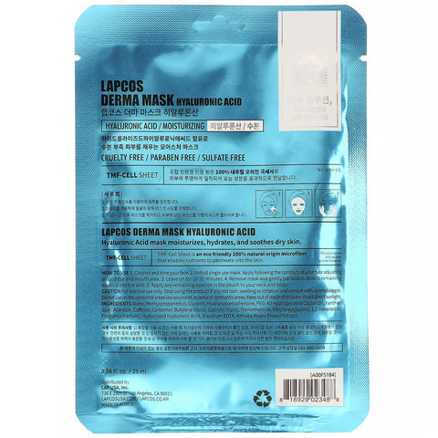 Lapcos, Hyaluronic Sheet Mask, Moisturizing, 1 Sheet, 0.84 fl oz (25 ml)