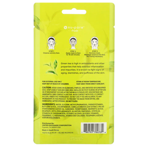 Nu-Pore, Fresh Start Sheet Face Mask, Green Tea, 1 Sheet, 1.05 oz (29.7 g)