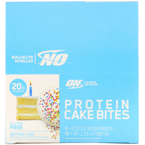 Optimum Nutrition, Protein Cake Bites, Birthday Cake, 9 Bars, 2.22 oz (63 g) Each