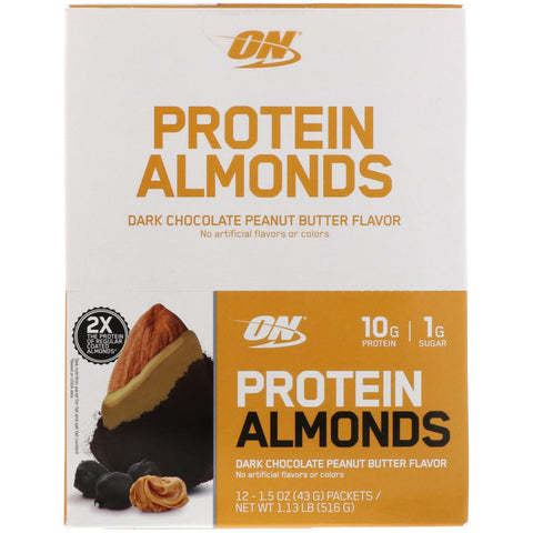 Optimum Nutrition, Protein Almonds, Dark Chocolate Peanut Butter, 12 Packets, 1.5 oz (43 g) Each