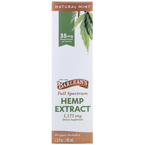Barlean's, Full Spectrum Hemp Extract, Natural Mint, 35 mg, 1.5 fl oz (45 ml)