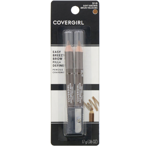 Covergirl, Easy Breezy, Brow Fill + Define Pencil, 510 Soft Brown, 0.06 oz (1.7 g)