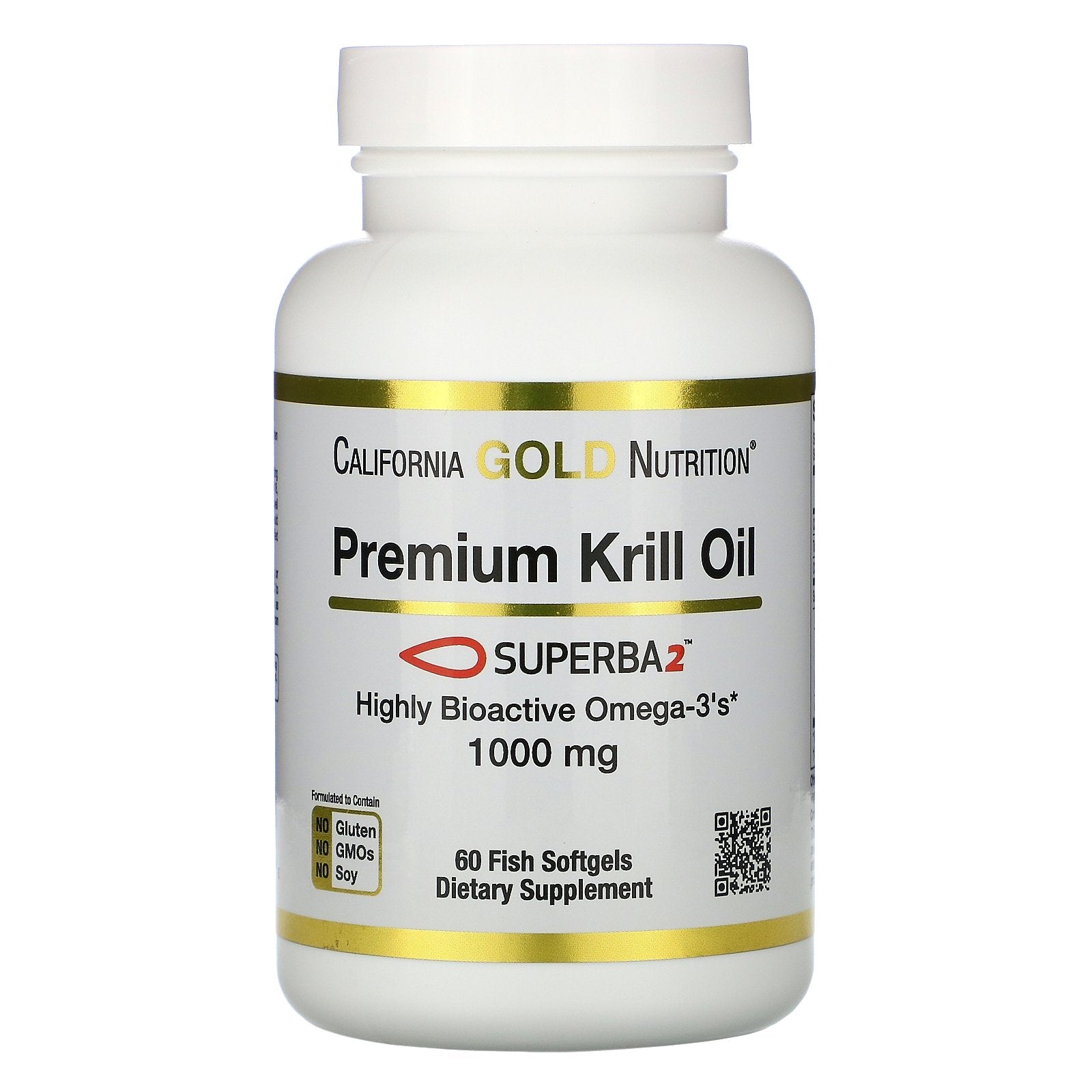 California Gold Nutrition, SUPERBA2 Premium Krill Oil, 1000 mg, 60 Softgels
