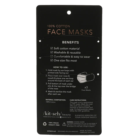 Kitsch, 100% Cotton Reuseable Face Masks, Blush, 3 Pack