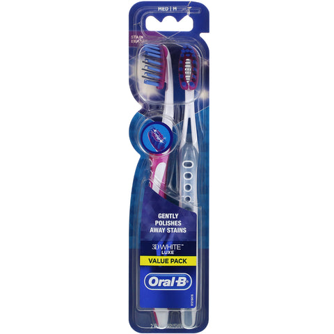 Oral-B, 3D White, Luxe Toothbrush, Medium Bristles, 2 Toothbrushes