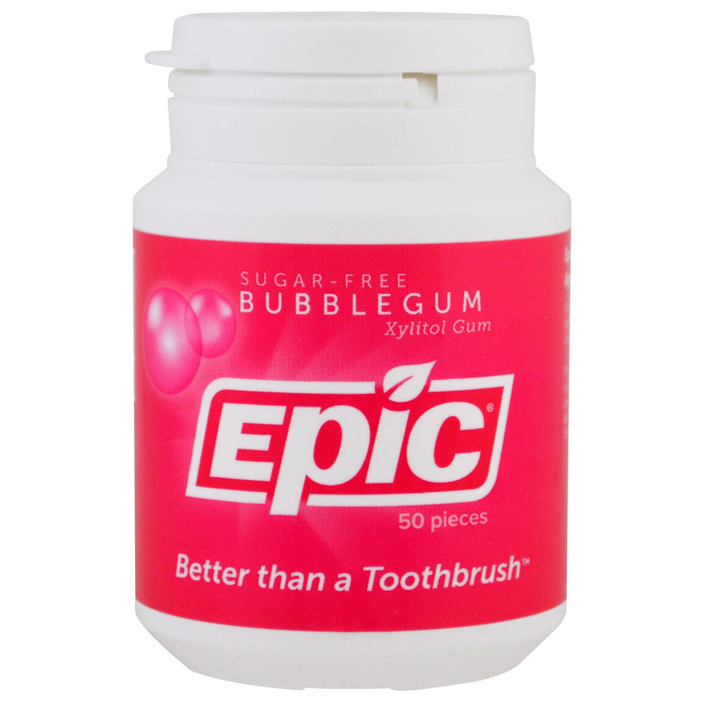 Epic Dental, Xylitol Gum, Sugar-Free, Bubblegum, 50 Pieces