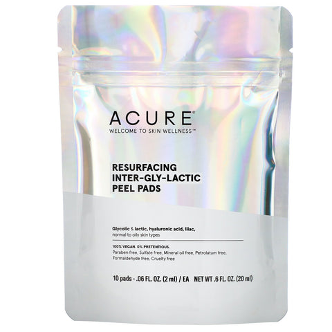 Acure, Resurfacing Inter-Gly-Lactic Peel Pads, 10 Pads, .06 fl. oz (2 ml) Each