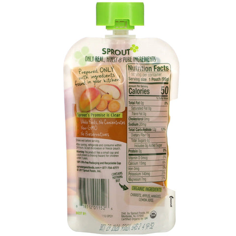 Sprout , Baby Food, 6 Months & Up, Carrot Apple Mango, 3.5 oz (99 g)