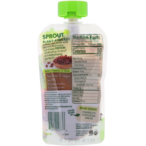 Sprout , Baby Food, 6 Months & Up, Strawberry, Apple, Beet, Red Beans, 3.5 oz (99 g)