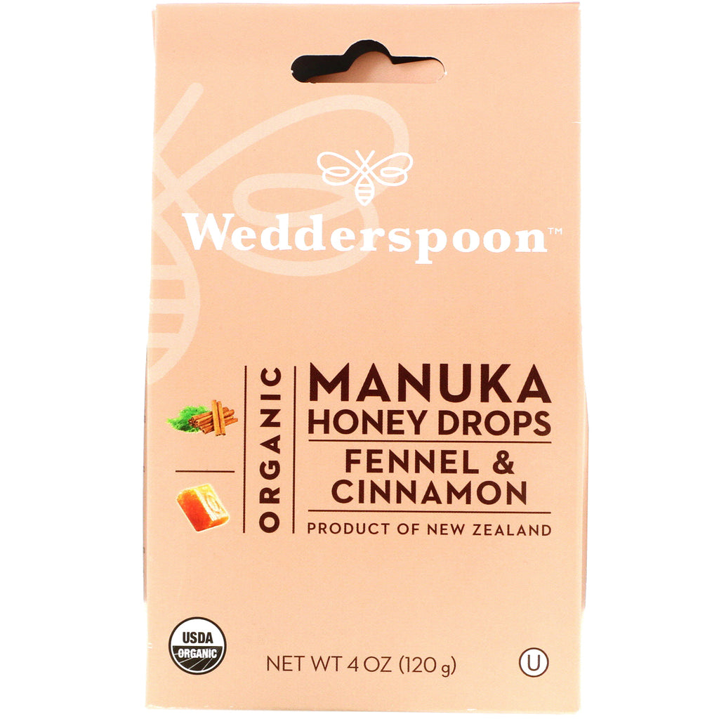 Wedderspoon, Organic Manuka Honey Drops, Fennel & Cinnamon, 4 oz (120 g)