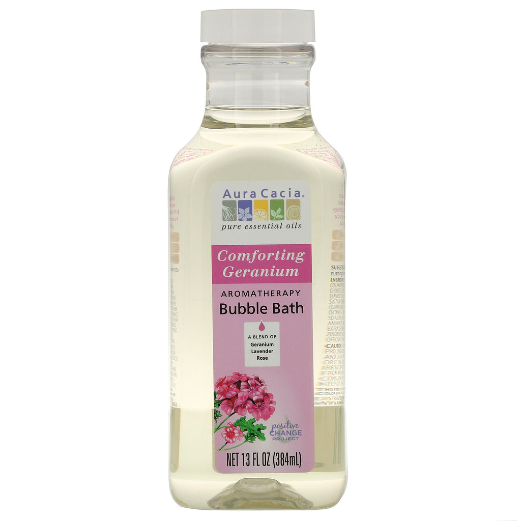 Aura Cacia, Aromatherapy Bubble Bath, Comforting Geranium, 13 fl oz (384 ml)