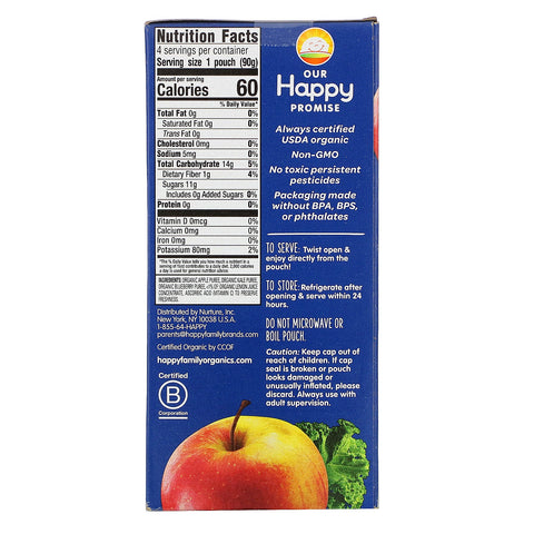 Happy Family s, Happy Kid,  Apple, Kale, & Blueberry, 4 Pouches, 3.17 oz (90 g) Each
