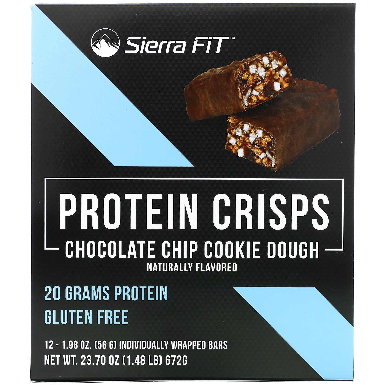 Sierra Fit, Protein Crisps, Chocolate Chip Cookie Dough, 12 Bars, 1.98 oz (56 g) Each