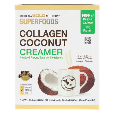California Gold Nutrition, Superfoods, Collagen Coconut Creamer, Unsweetened, 12 Packets 0.85 oz (24 g) Each