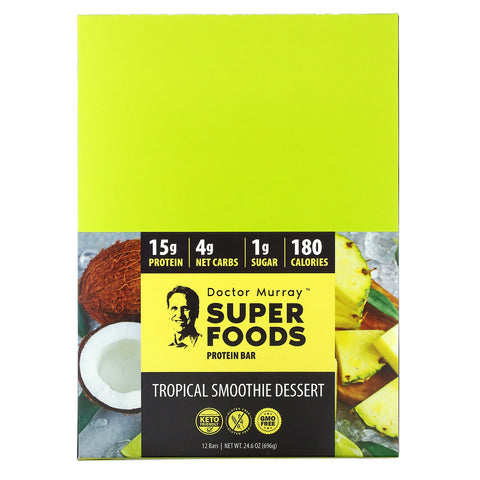 Dr. Murray's, Superfoods Protein Bars, Tropical Smoothie Dessert,  12 Bars, 2.05 oz (58 g) Each