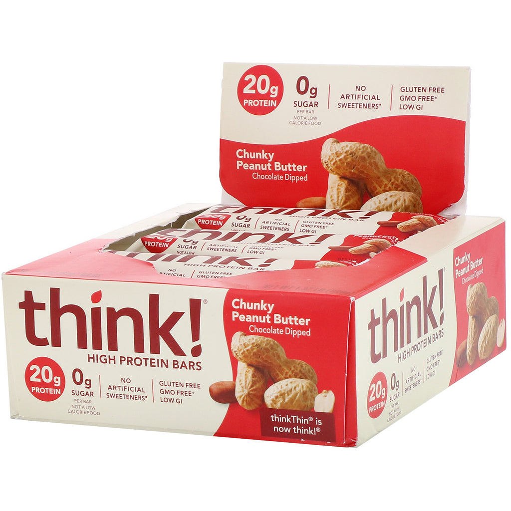 ThinkThin, High Protein Bars, Chunky Peanut Butter, 10 Bars, 2.1 oz (60 g) Each