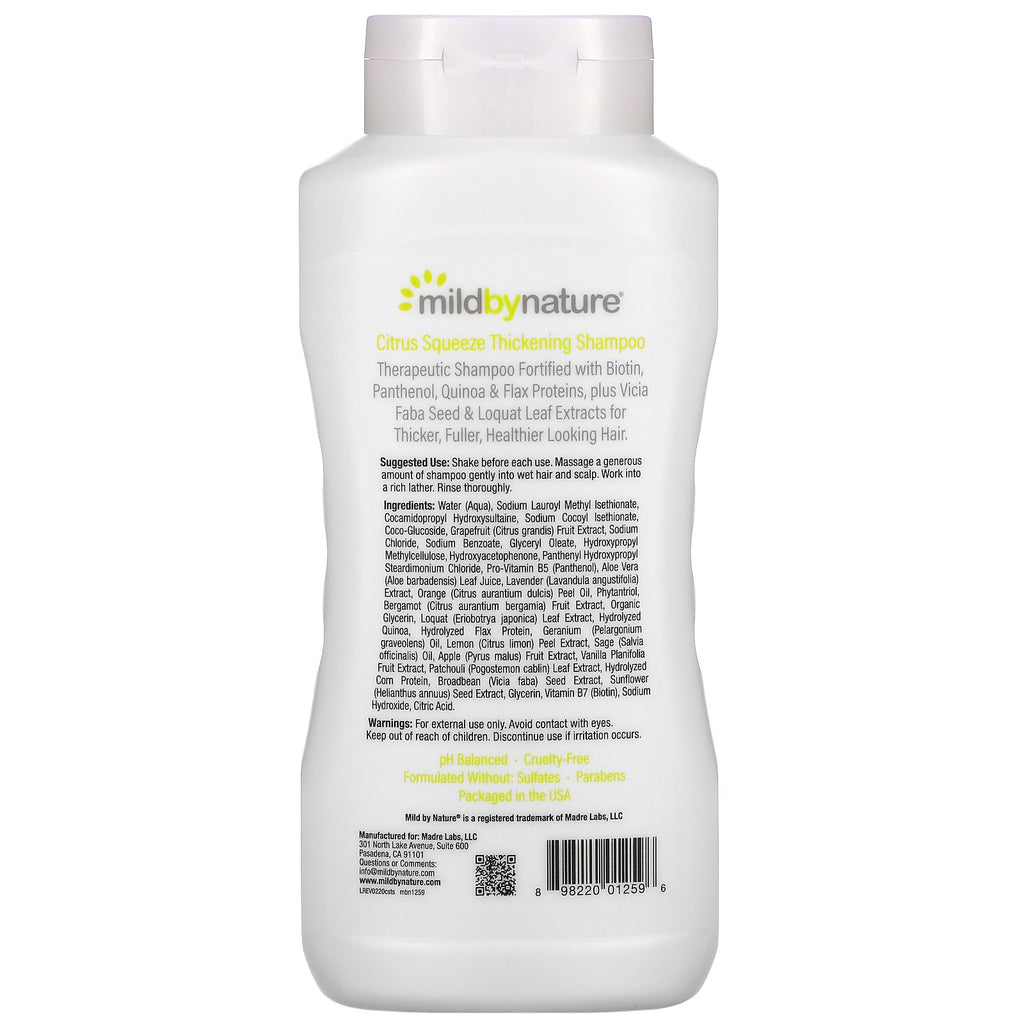 Mild By Nature, Thickening B-Complex + Biotin Shampoo by Madre Labs, No Sulfates, Citrus Squeeze, 16 fl oz (473 ml)