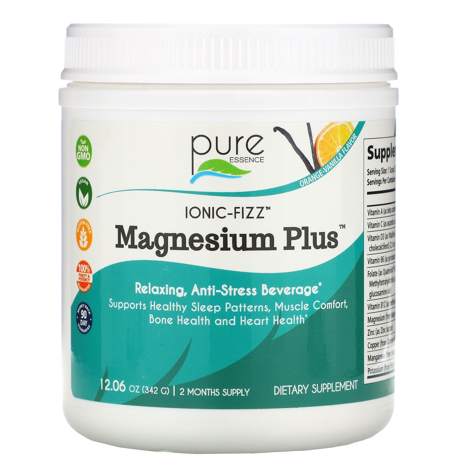 Pure Essence, Ionic-Fizz Magnesium Plus, Orange-Vanilla, 12.06 oz (342 g)