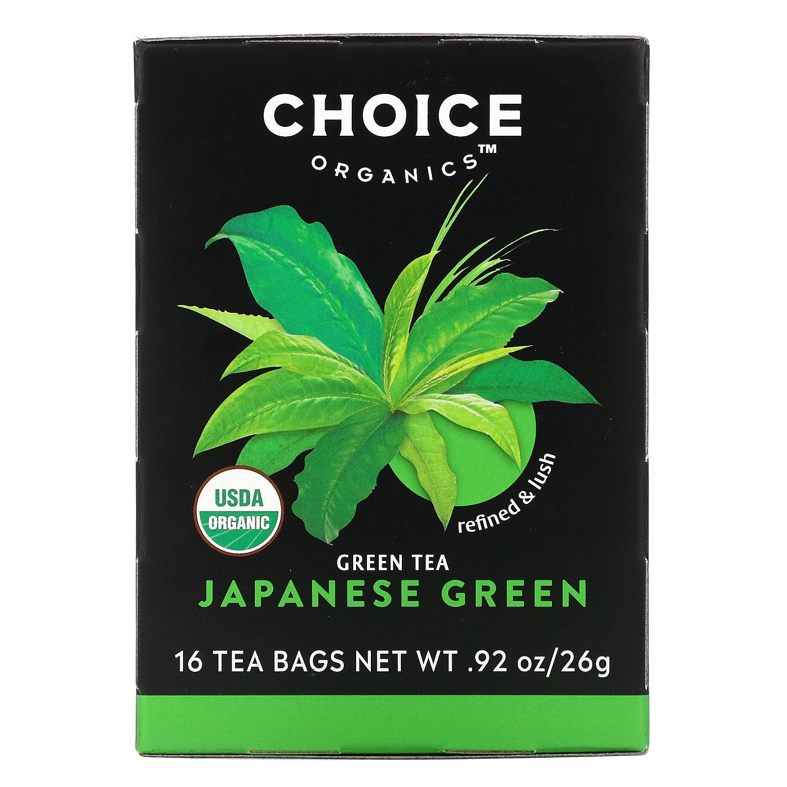 Choice Organic Teas, Green Tea, Japanese Green, 16 Tea Bags, .92 oz (26 g)