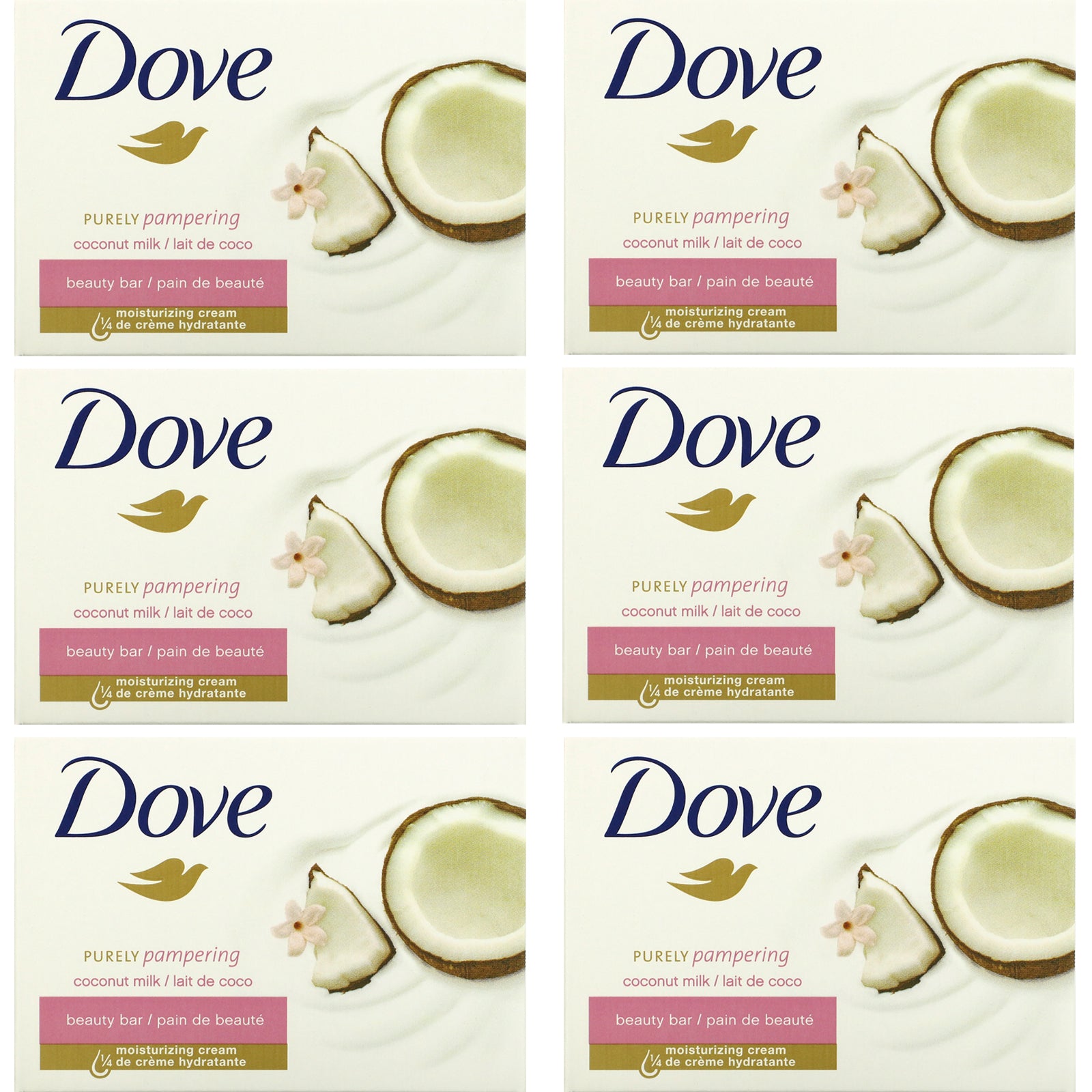 Dove, Purely Pampering Beauty Bar, Coconut Milk and Jasmine Petals, 6 Bars, 3.75 oz (106 g) Each