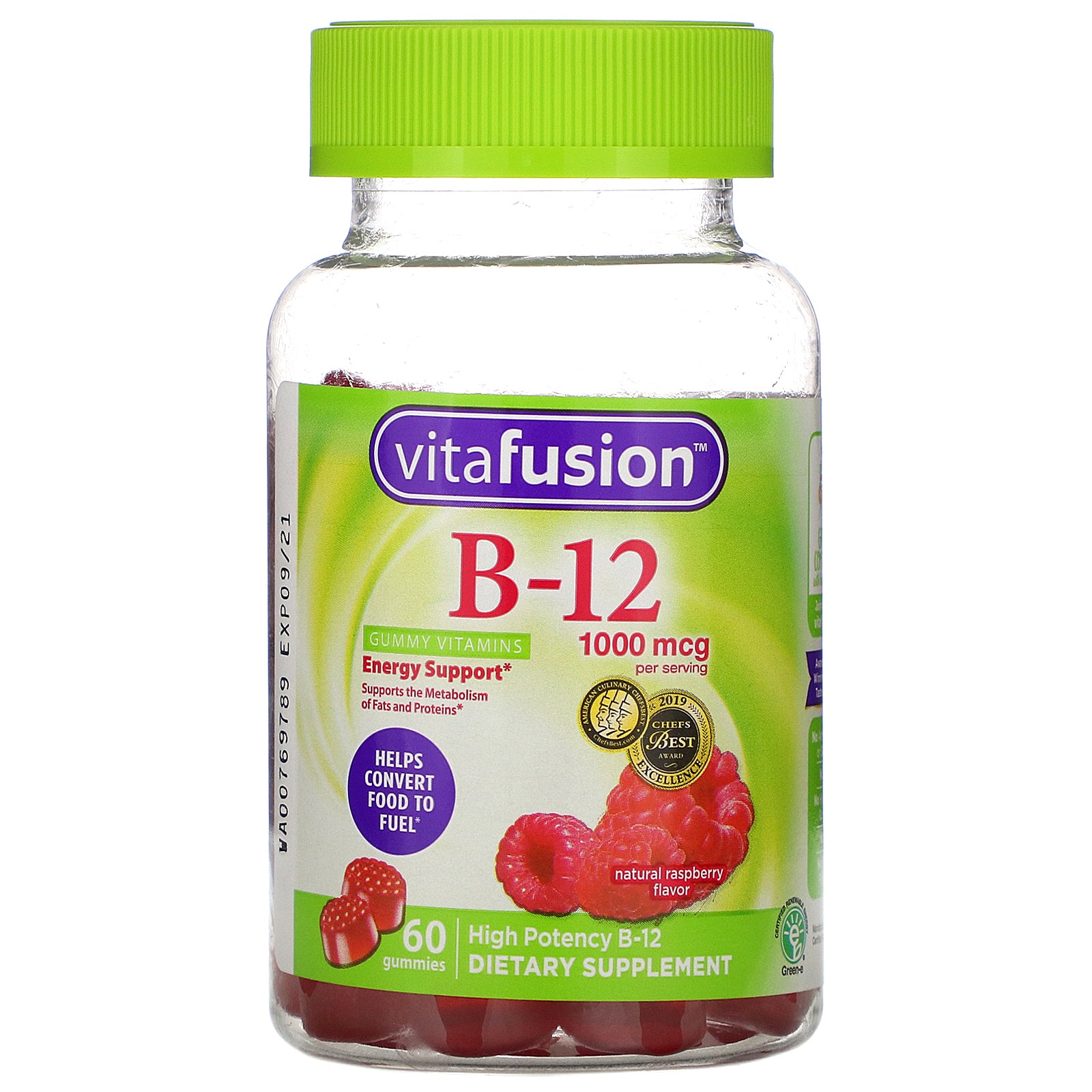VitaFusion, B-12 Gummy Vitamins, Energy Support, Natural Raspberry Flavor, 1,000 mcg, 60 Gummies