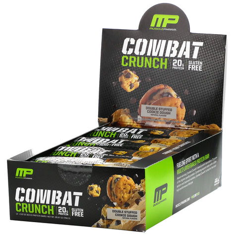 MusclePharm, Combat Crunch Protein Bars, Double Stuffed Cookie Dough, 12 Bars, 2.22 oz (63 g) Each