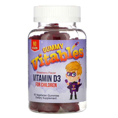 Vitables, Gummy Vitamin D3 for Children, Strawberry Flavor, 60 Vegetarian Gummies