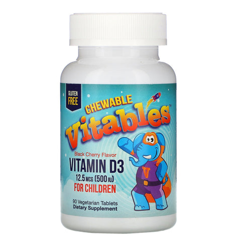 Vitables, Vitamin D3 Chewable for Children, Black Cherry Flavor, 12.5 mcg (500 IU), 90 Vegetarian Tablets