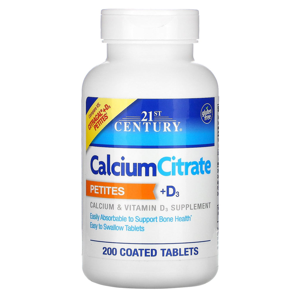 21st Century, Calcium Citrate Petites + D3, 200 Coated Tablets