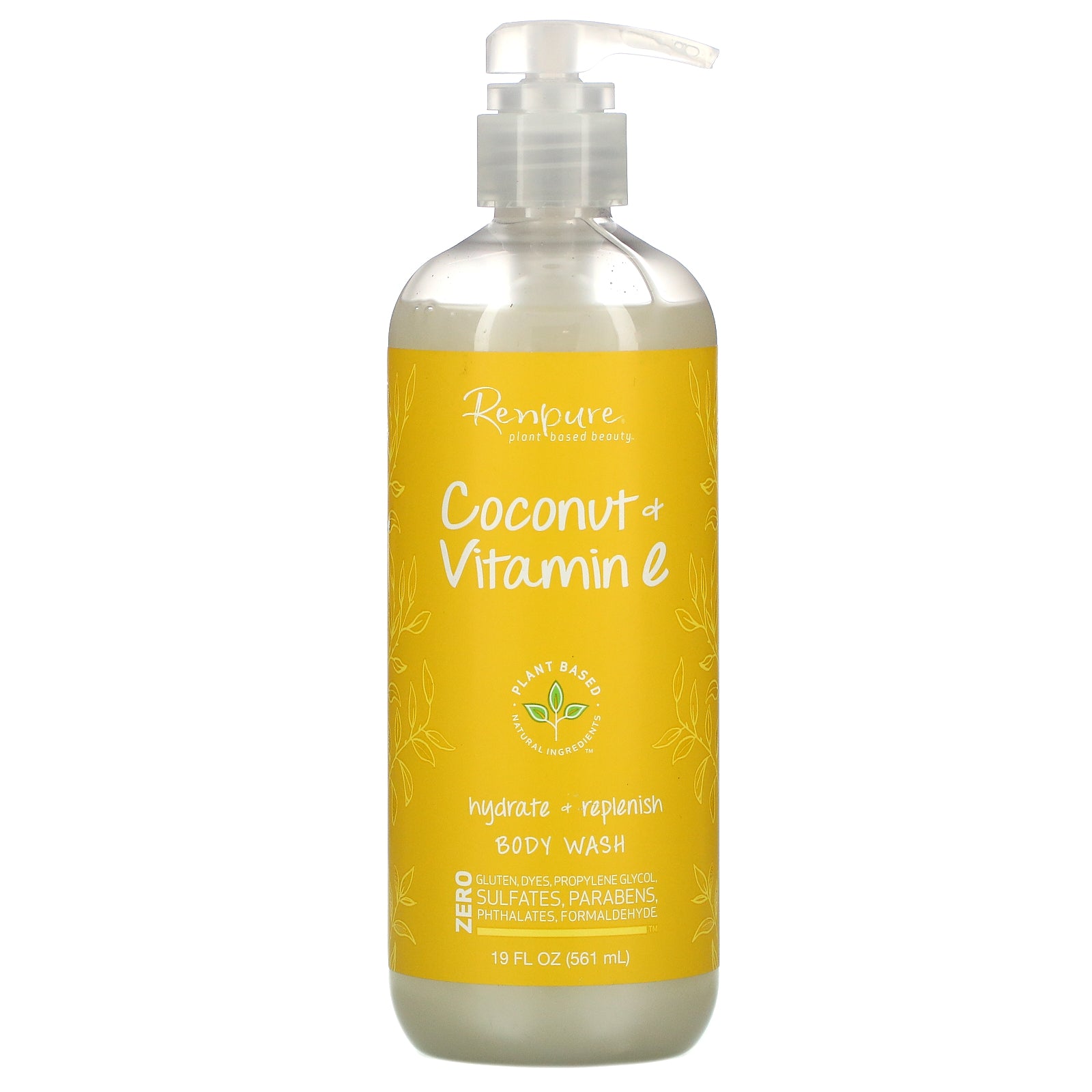 Renpure, Coconut + Vitamin E, Hydrate + Replenish Body Wash, 19 fl oz (561 ml)