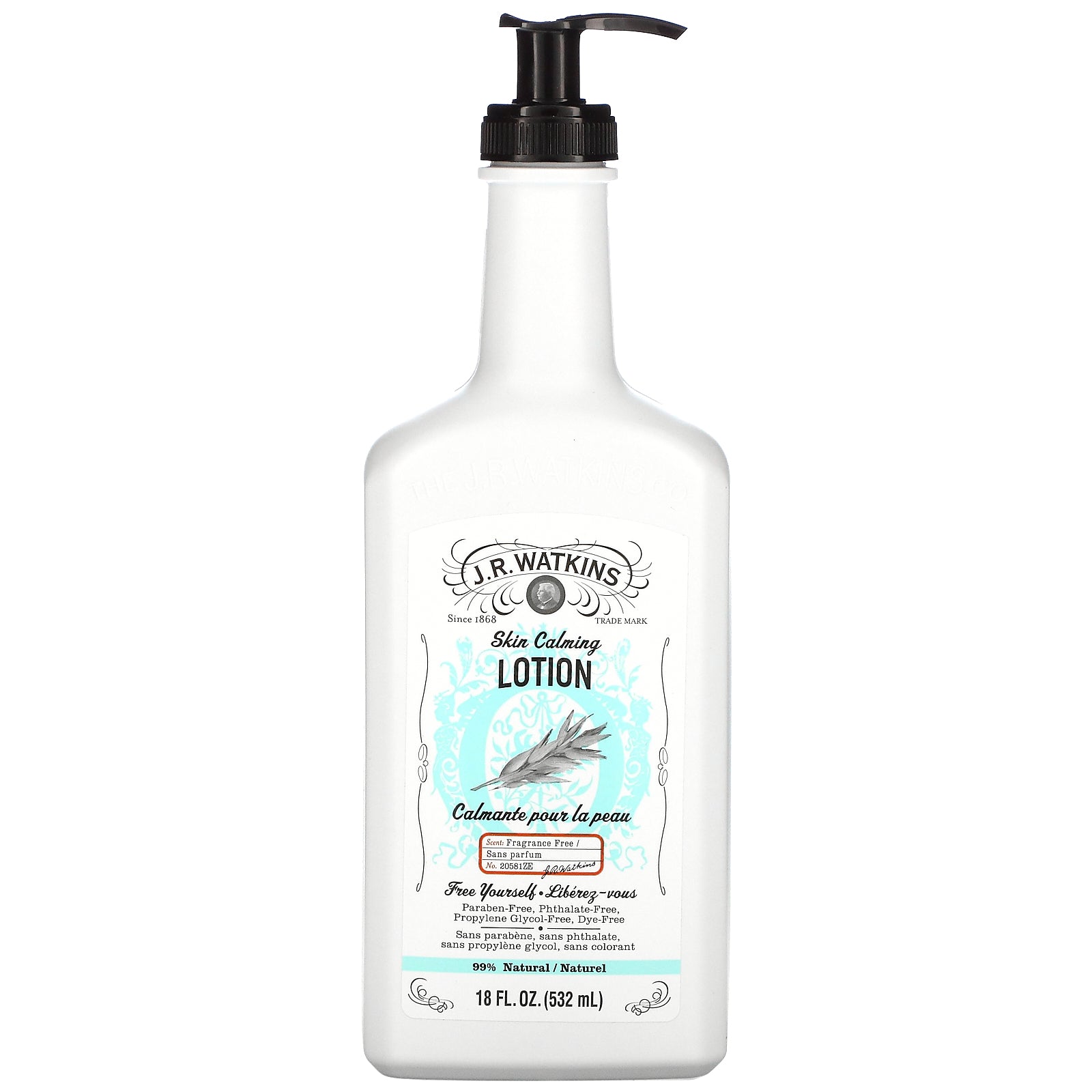 J R Watkins, Skin Calming Lotion, Fragrance Free, 18 fl oz (532 ml)