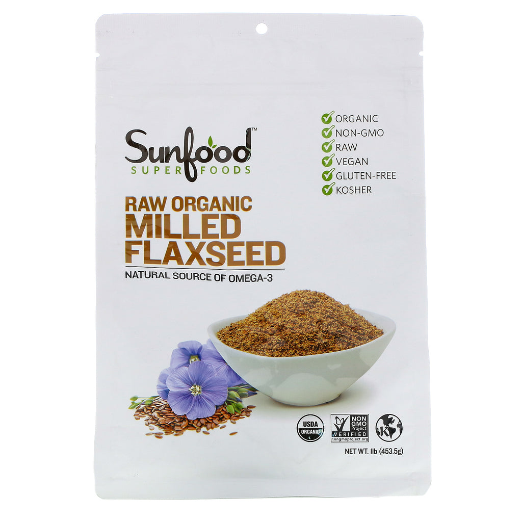 Sunfood, Raw Organic Milled Flaxseed, 1 lb (453.5 g)
