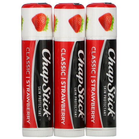 Chapstick, Lip Care Skin Protectant, Classic Strawberry, 3 Sticks, 0.15 oz (4 g) Each