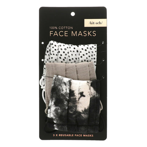 Kitsch, 100% Cotton Reusable Face Masks, Neutral, 3 Pack