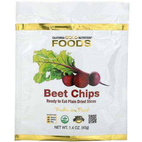 California Gold Nutrition, Beet Chips, Ready to Eat Plain Dried Slices, 1.4 oz (40g)