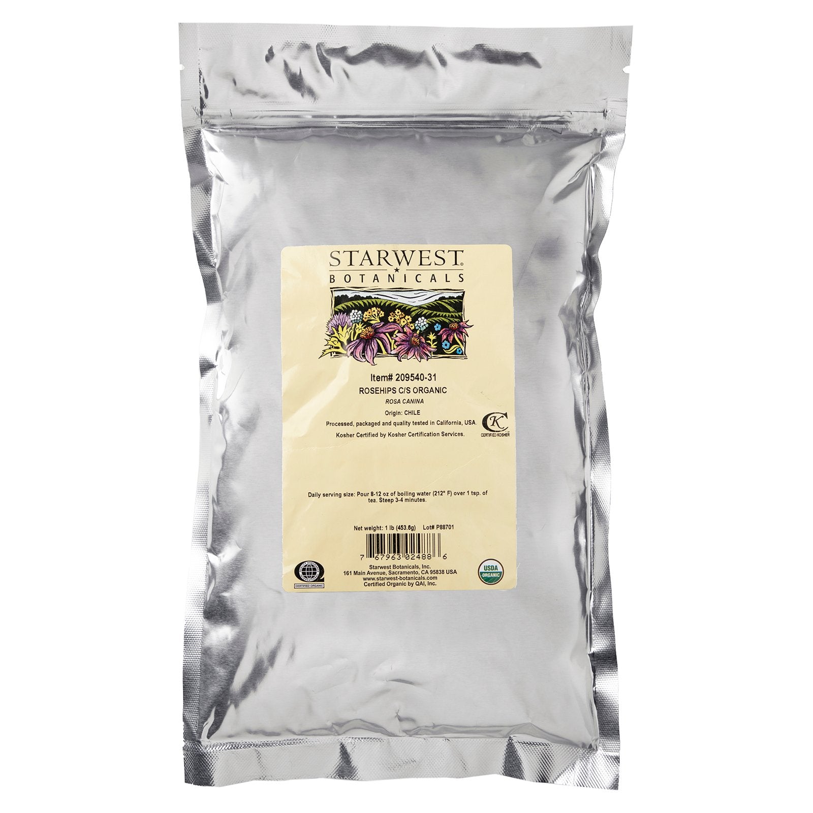 Starwest Botanicals, Rosehips C/S Organic, 1 lb (453.6 g)