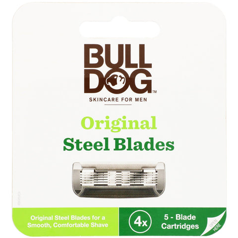 Bulldog Skincare For Men, Original Steel Blades Refill, Four 5-Blade Cartridges