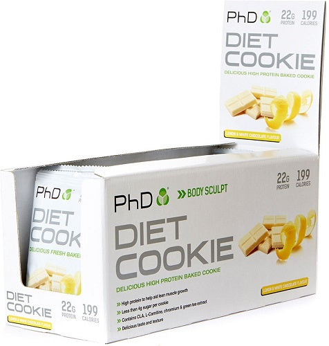 PhD, Diet Cookie, Lemon & White Chocolate - 12 cookies
