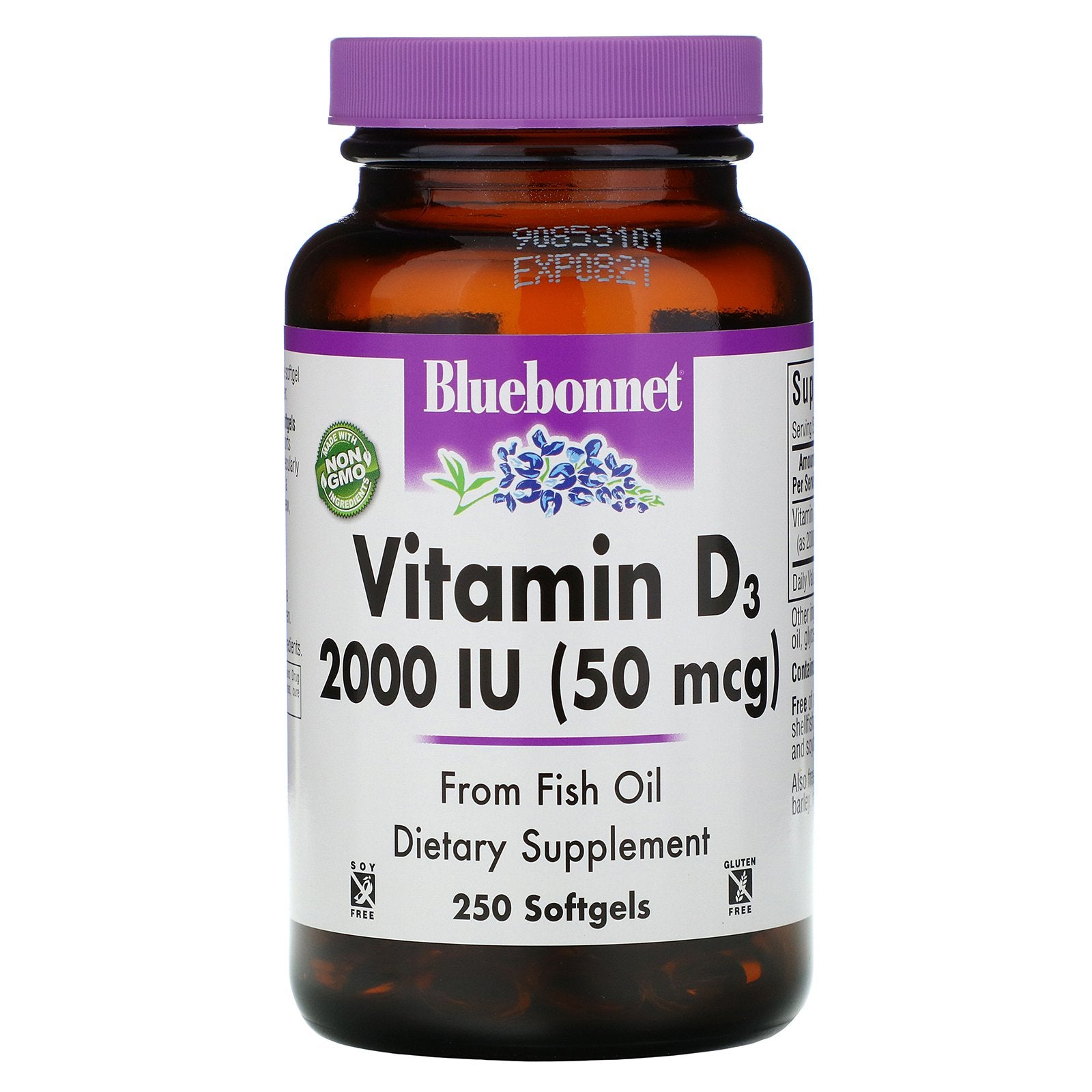 Bluebonnet Nutrition, Vitamin D3, 2,000 IU, 250 Softgels