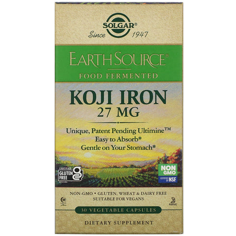 Solgar, EarthSource Food Fermented, Koji Iron, 27 mg, 30 Vegetable Capsules