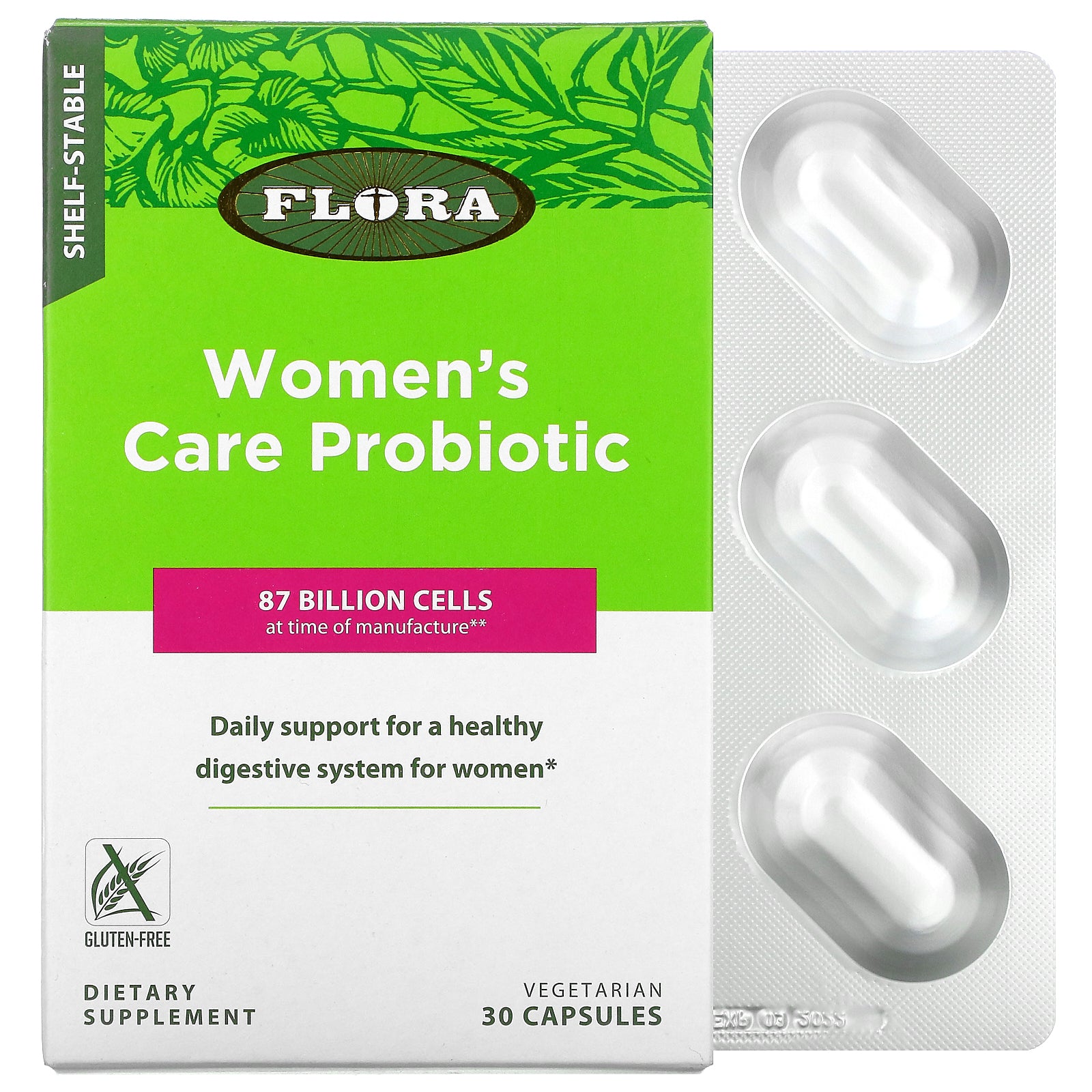 Flora, Women's Care Probiotic, Shelf-Stable, 87 Billion Cells, 30 Vegetarian Capsules