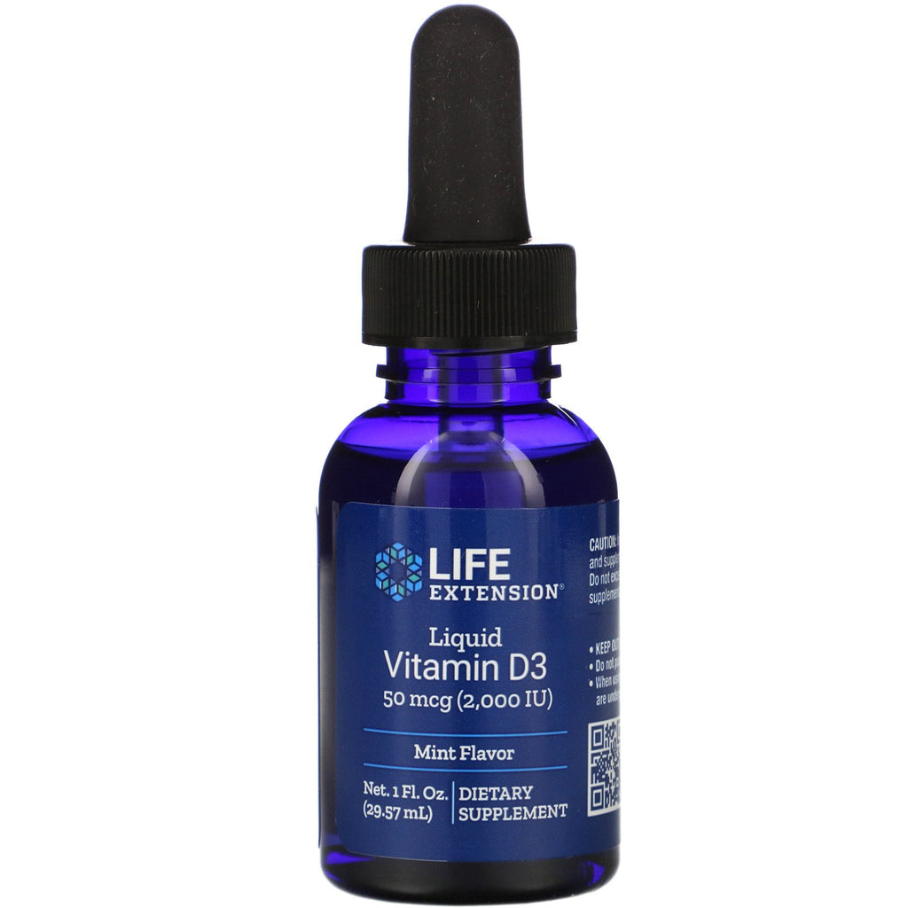 Life Extension, Liquid Vitamin D3, Mint Flavor, 2,000 IU, 1 fl oz (29.57 ml)