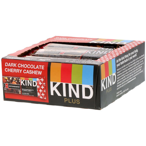 KIND Bars, Kind Plus, Dark Chocolate Cherry Cashew + Antioxidants, 12 Bars, 1.4 oz (40 g) Each