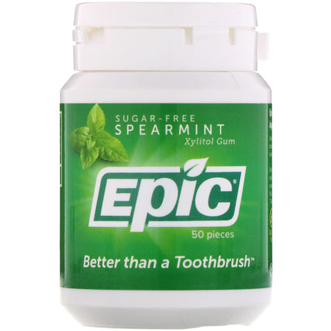 Epic Dental, Xylitol Gum, Sugar Free, Spearmint, 50 Pieces