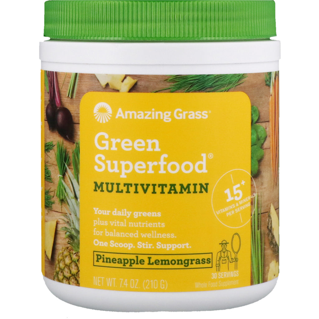 Amazing Grass, Green Superfood, Multivitamin, Pineapple Lemongrass, 7.4 oz (210 g)