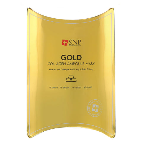 SNP, Gold Collagen Ampoule Beauty Mask, 10 Sheets, 0.84 fl oz (25 ml) Each