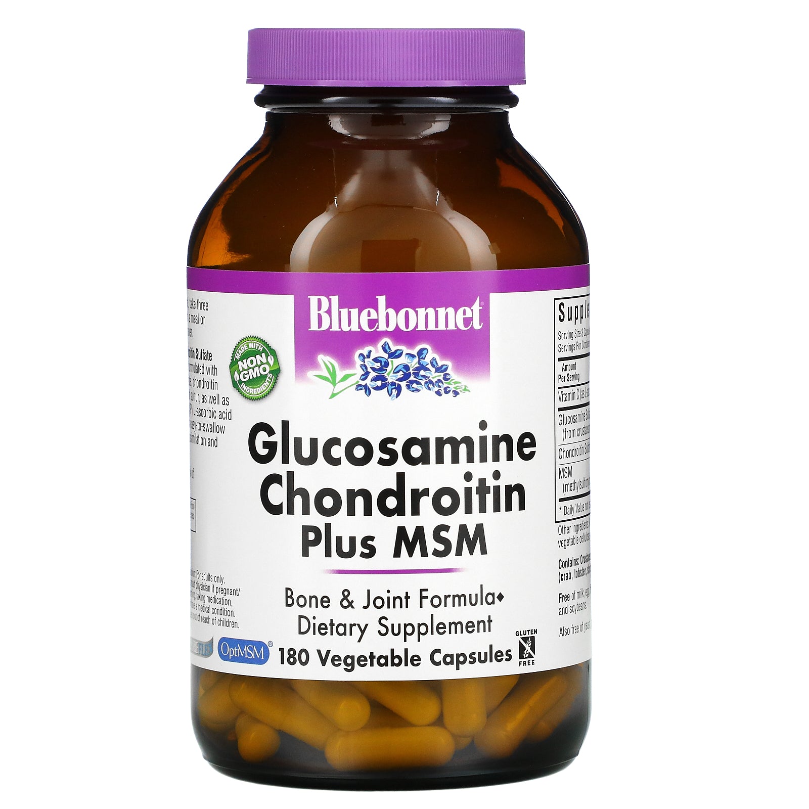 Bluebonnet Nutrition, Glucosamine Chondroitin Plus MSM, 180 Vegetable Capsules