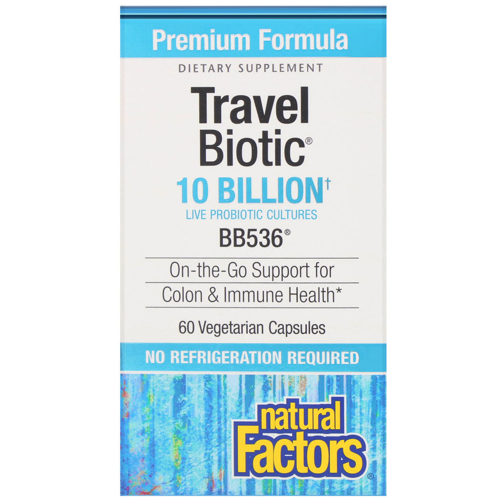 Natural Factors, Travel Biotic, BB536, 10 Billion Active Cells, 60 Vegetarian Capsules