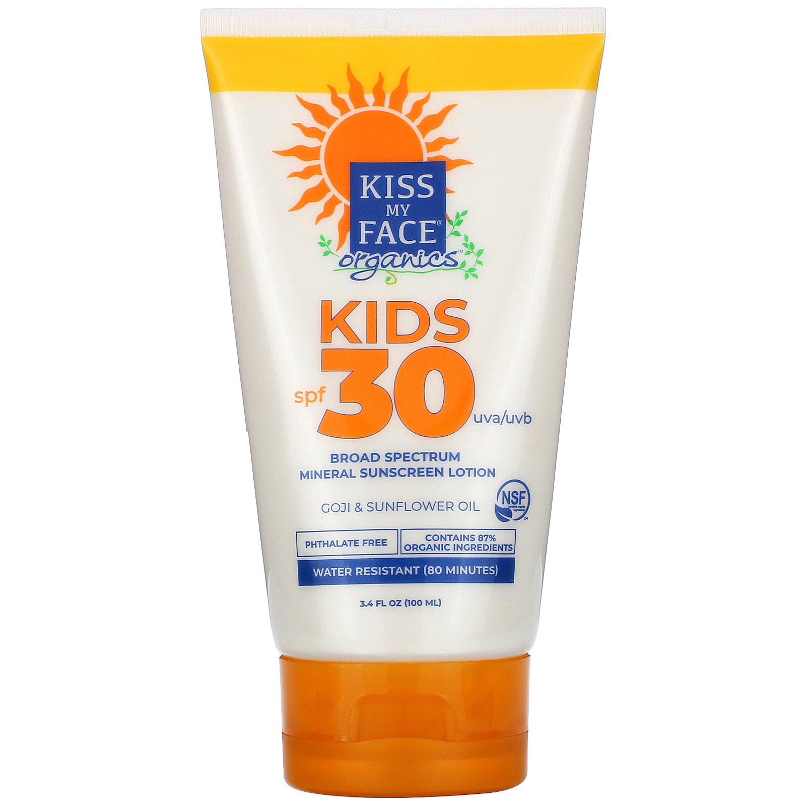Kiss My Face, Organics, Kids, Broad Spectrum Mineral Sunscreen Lotion, SPF 30, 3.4 fl oz (100 ml)