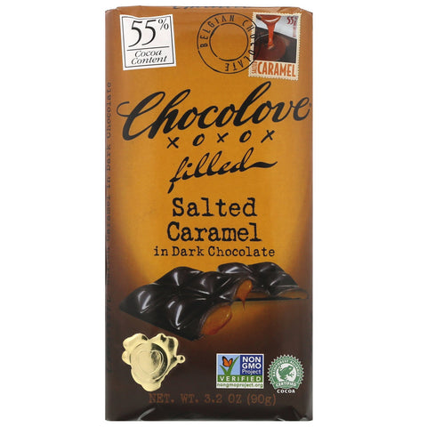 Chocolove, Chocolate Filled Salted Caramel in Dark Chocolate, 55% Cocoa, 3.2 oz (90 g)